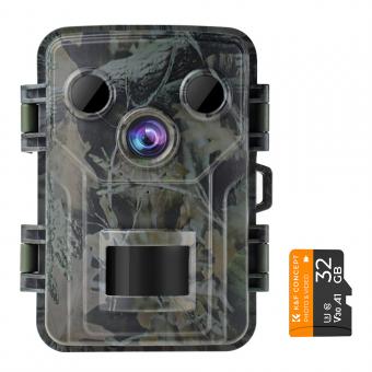 1080P 20MP Mini Impermeabile Wildlife Camera, 0.2S Widelife Trigger Trail Camera Visione Notturna, 940nm infrarosso esterno IP66 impermeabile, 120°Ampia visuale con Scheda SD da 32 GB