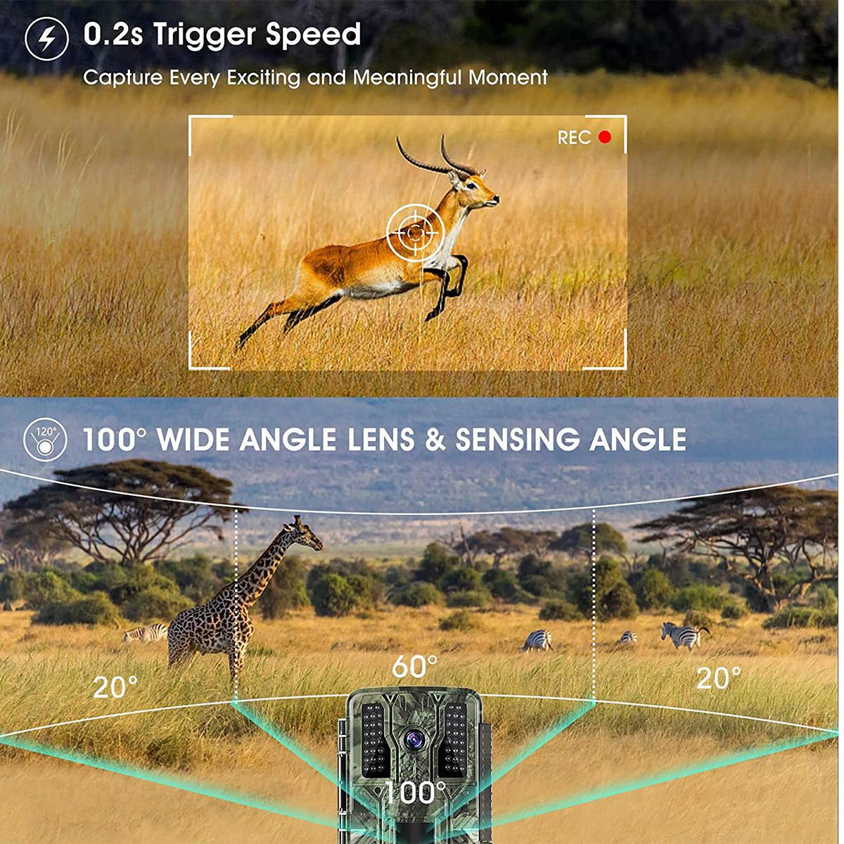 4K 32MP Wildcamera, IP67 Waterdicht, Jagd en Observatiecamera met 46 IR Leds en 2,31" Display