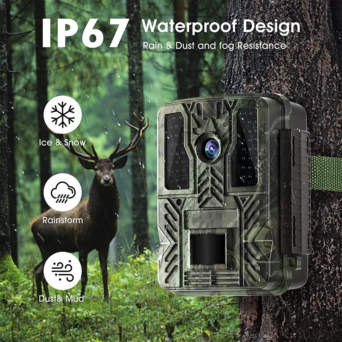 4K 32MP Wildcamera, IP67 Waterdicht, Jagd en Observatiecamera met 46 IR Leds en 2,31" Display