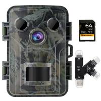 1080P 20MP Mini Impermeabile Wildlife Trail Camera 940nm Infrared Outdoor IP66 Impermeabile Caccia Infrarossi HD Night Vision Camera con 64G SD Card e Lettore di Schede Multifunzione Combo Set
