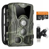 4K WiFi 30MP Wildlife Trail Camera 940nm Infrared Outdoor IP66 Impermeabile Caccia Visione Notturna a infrarossi con 64G Micro SD Card e Lettore di Schede Multifunzione Combo Set