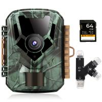 1080P 16MP HD Mini videocamera impermeabile per caccia all'aperto con visione notturna a infrarossi con scheda SD 64G e set combinato di lettori di schede multifunzione