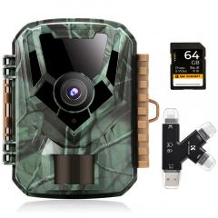 Fotopułapka kamera leśna 1080P 16MP HD Wodoodporny odkryty polowanie na podczerwień Night Vision wyzwalana mini kamera z kartą SD 64G i wielofunkcyjnym zestawem kombinowanym czytnika kart