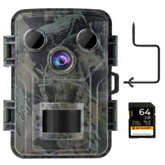 1080P 20MP Wildlife Camera Trail kamera Night Vision 0.2S Trigger Motion Aktivoitu IP66 Vesitiivis 64G SD-kortti, Quick Install Tree Spike