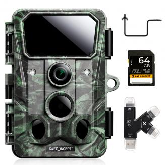 4K 30 megapikselin seurantakamera WiFi-pelikamera 0,2 sekuntia laukaista Clear Night Vision, 64G SD-kortti ja Tree Spike, monitoimikorttilukija