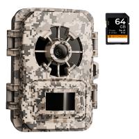 24MP 1296P/30fps Wildlife Trail Camera, movimento grandangolare di 120°, ultimo sensore schermo da 2 pollici, trigger 0.2s Fototrappola, fotocamera notturna impermeabile IP66 camuffamento digitale con scheda SD da 64 GB