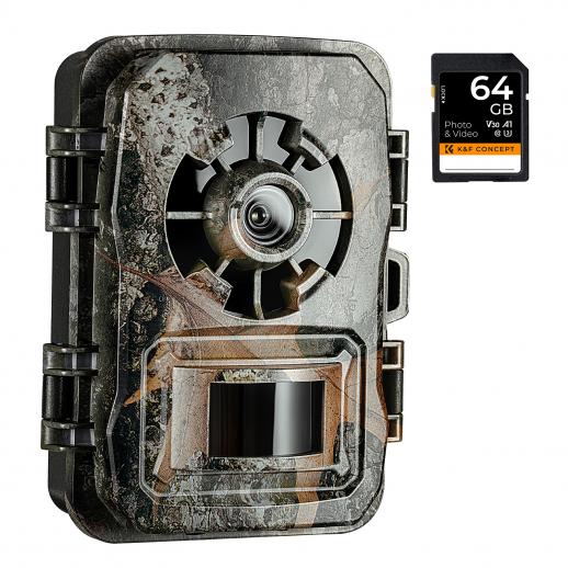 K&F Concept 24 MP 1296P / 30 fps Trail Camera, Fotocamera da caccia con scheda SD da 32 GB gratuita, 940 nm Visione notturna senza bagliore IP66 Impermeabile per la sicurezza