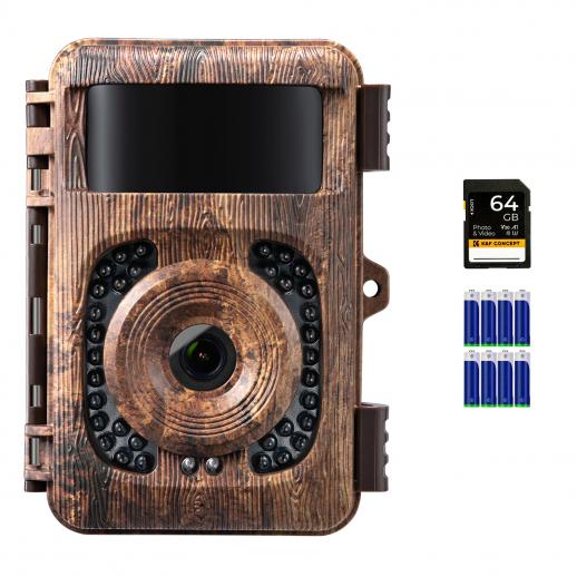 Cámara de Caza WiFi 4K 32MP 0,2s Disparo Bluetooth Impermeable IP66, Color de Madera + Tarjeta SD de 64 GB + 8 Baterías