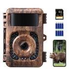Cámara de Caza WiFi 4K 32MP 0,2s Disparo Bluetooth Impermeable IP66, Color de Madera + Tarjeta SD de 64 GB + 8 Baterías