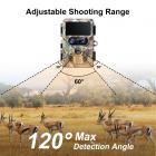 4K Trail Camera Dual Lens Starlight Night Vision 48MP WiFi Bluetooth-spillkamera, 120° deteksjonsvinkel 0,3 sekunders utløsertid, IP66 vanntett jaktkamera for dyrelivsovervåking med AA alkaliske batterier og 64G høyhastighets SD-kort