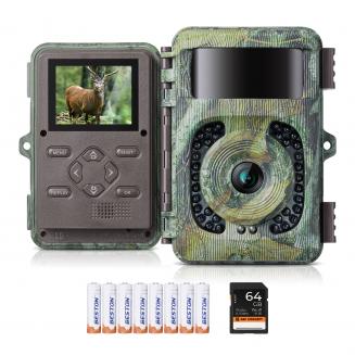 4K 48MP Wildlife-kamera med bevegelsessensor Nattsyn vidvinkelobjektiv 0,2s Triggerhastighet 2s PIR-intervall IP66 vanntett belte 64GB SD-kort og 8 AA-batterier Bladfarge