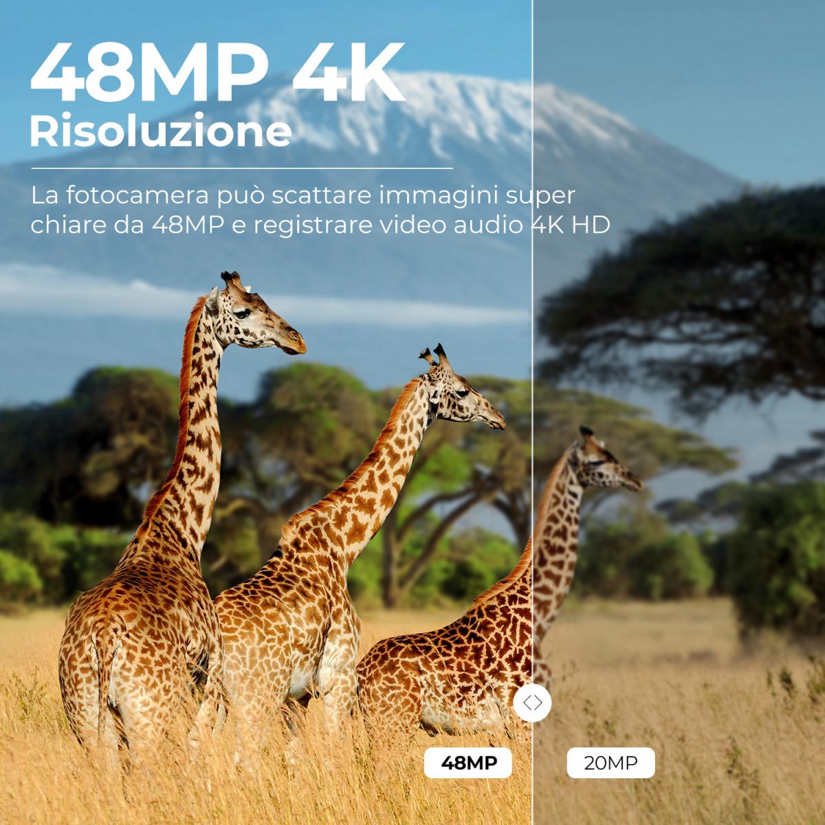 4K 48MP Wildlife Camera con sensore di movimento Visione notturna Obiettivo grandangolare 0.2s Trigger Speed ​​​​2s Intervallo PIR IP66 Impermeabile con scheda SD da 64 GB e 8 batterie AA Bark Color