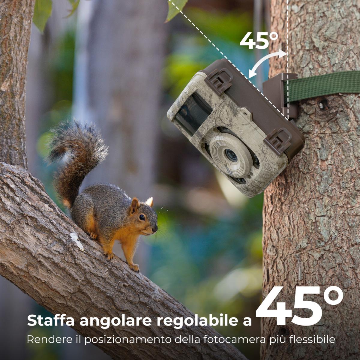 4K 48MP Wildlife Camera con sensore di movimento Visione notturna Obiettivo grandangolare 0.2s Trigger Speed ​​​​2s Intervallo PIR IP66 Impermeabile con scheda SD da 64 GB e 8 batterie AA Bark Color