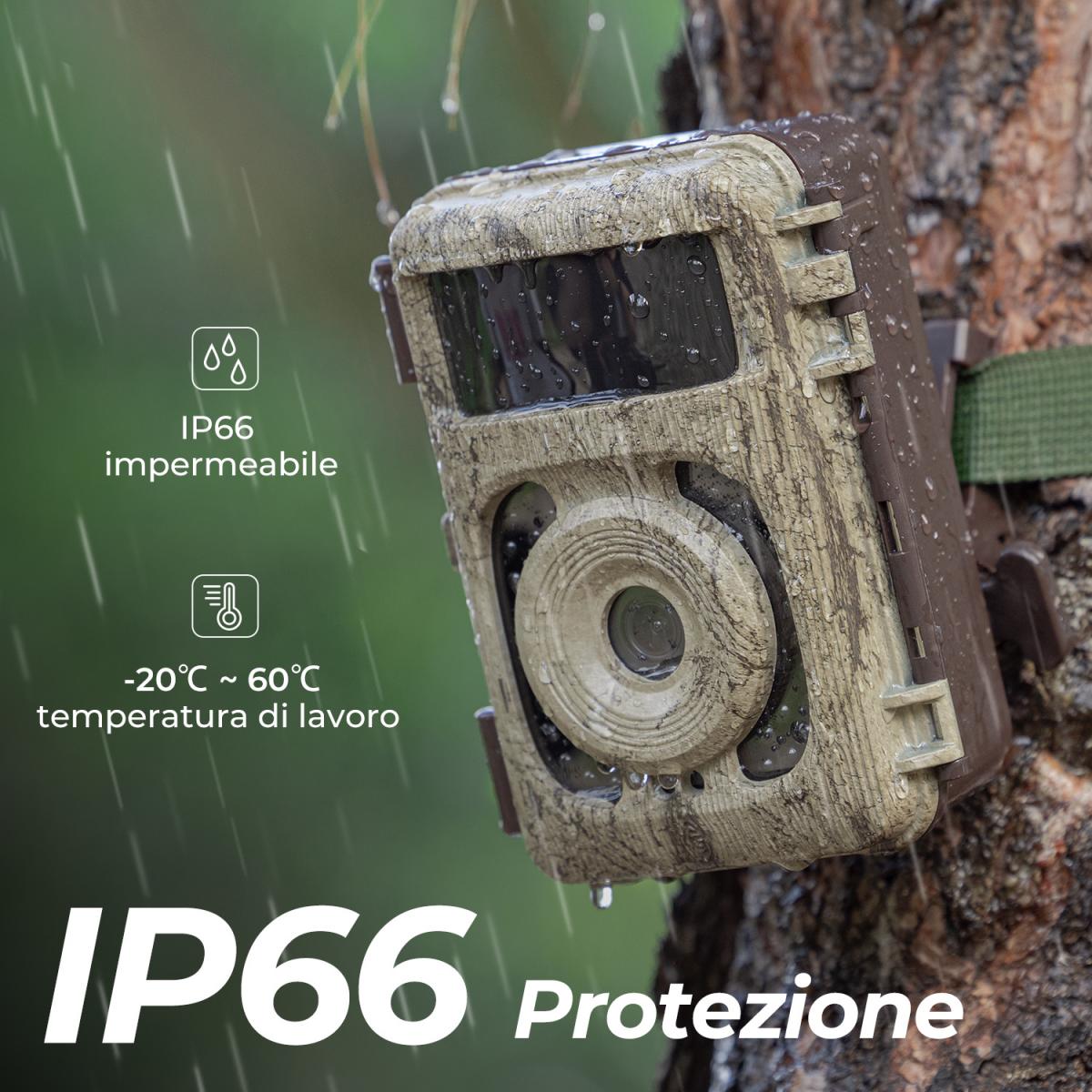 4K 48MP Wildlife Camera con sensore di movimento Visione notturna Obiettivo grandangolare 0.2s Trigger Speed ​​​​2s Intervallo PIR IP66 Impermeabile con scheda SD da 64 GB e 8 batterie AA Bark Color