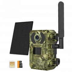 4G low power consumption LTE hunting camera, solar and battery powered 2K hunting camera with 4w solar panel European version + 64GB Memory Card
