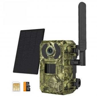 4G LTE Wildcamera Op Zonne Energie En Werkt Op Batterijen Met Laag Stroomverbruik 2K HD 0.2s Snelle Jachtcamera Met Simkaart En 64 GB Zonder Contract (Euro Versie)
