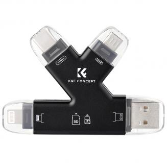 SD-kortleser for iPhone/iPad/Android/Mac/datamaskin/kamera, 4 i 1 Micro SD-kortleser Sporingskameravisning, bærbar minnekortleser SD-kortadapter kompatibel med SD- og Micro SD-kort/TF-kort (svart)