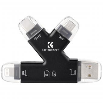 Leitor de cartão sd para iphone/ipad/android/mac/computador/câmera, 4 em 1 leitor de cartão micro sd leitor de câmera de rastreamento, leitor de cartão de memória portátil adaptador de cartão sd compatível com cartão sd e micro sd/cartão tf (preto)