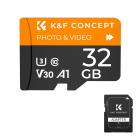 32G micro SD -kortti U3/V30/A1 sovittimella muistikortilla, joka sopii kotivalvontakameran metsästyskameraan ja ajotallennin muistikorttiin K&F CONCEPT