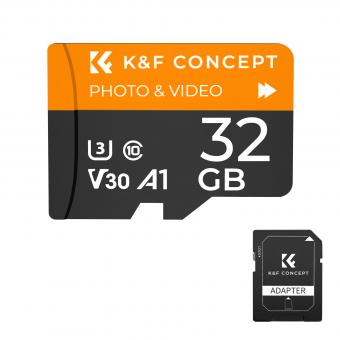 Scheda micro SD 32G U3/V30/A1 con scheda di memoria adattatore adatta per telecamera di sorveglianza domestica, telecamera da caccia e scheda di memoria per registratore di guida K&F CONCEPT