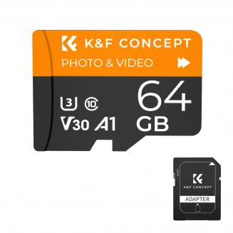 Karta micro SD 64G U3/V30/A1 z adapterem karta pamięci odpowiednia do kamery do monitoringu domowego kamera myśliwska i karta pamięci rejestratora jazdy K&F CONCEPT