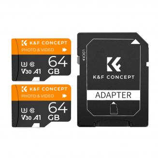 64 micro SD-kort U3/V30/A1 med adapterpakke med 2 minnekort for hjemmeovervåkingskameraer, jaktkameraer og dashbordkameraer