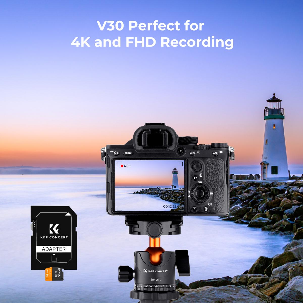 64 micro SD-kort U3/V30/A1 med adapterpaket med 2 minneskort för hemövervakningskameror, jaktkameror och instrumentbrädor