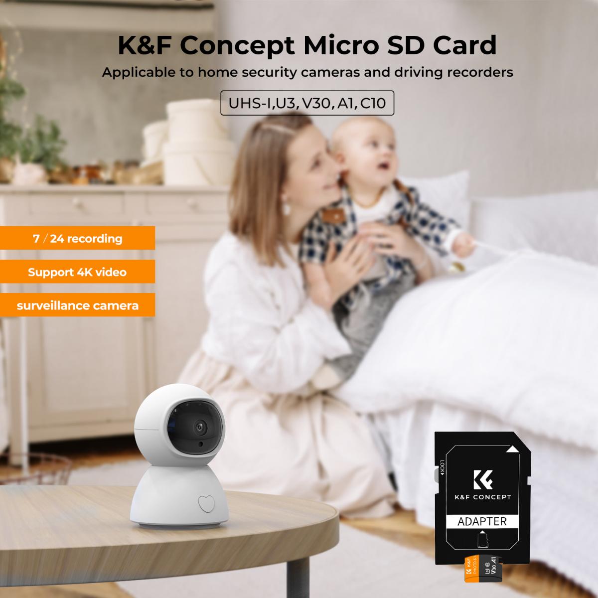 64G micro SD-kort U3/V30/A1 med adapter 7-pack minneskort lämpligt för hemövervakningskamera jaktkamera och körinspelare minneskort K&F CONCEPT