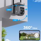 K&F CONCEPT WiFi Outdoor Security Camera Dome 3W korkean kapasiteetin aurinkoakku, PIR-ihmisanturi + AI-ihmistunnistus + ääni- ja valohälytys