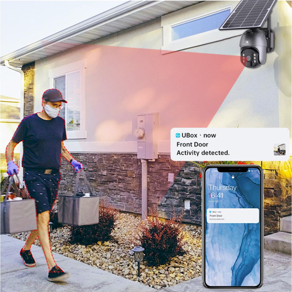 4G ITE -turvallisuusulkokamerajärjestelmä, langaton, aurinko- ja akkukäyttöinen, PIR-liikkeentunnistus, 2K-infrapuna-yönäkö, 2-Way Audio EU -versio + jalusta ja 2 metrin jatkojohto