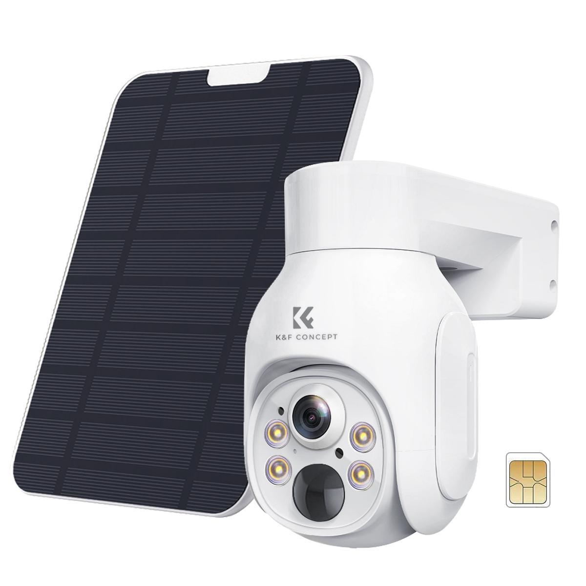K&F CONCEPT OutdoorSecurity Camera Solar 4G-kamera LTE Trådløs PIR menneskelig sensor + AI menneskelig deteksjon, EU-versjon + SIM-kort uten kontrakt