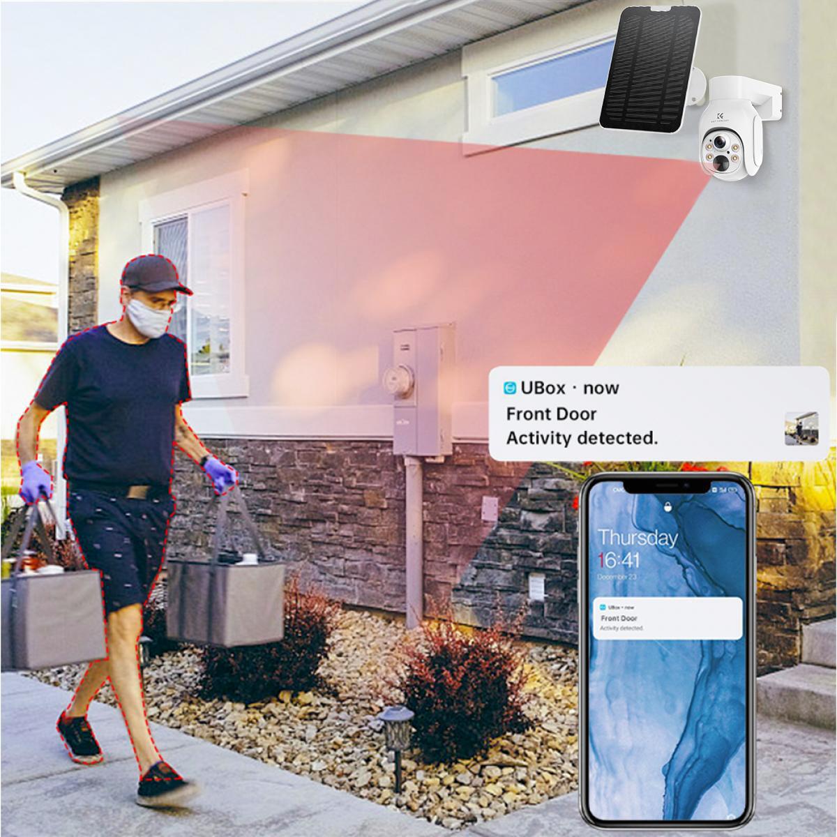 K&F CONCEPT OutdoorSecurity Camera Solar 4G-kamera LTE Trådløs PIR menneskelig sensor + AI menneskelig deteksjon, EU-versjon + SIM-kort uten kontrakt