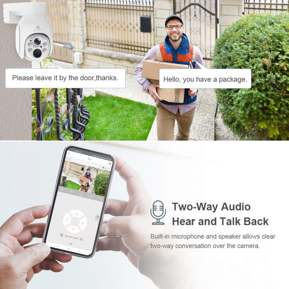 K&F CONCEPT OutdoorSecurity Camera Solar 4G-kamera LTE Trådløs PIR menneskelig sensor + AI menneskelig deteksjon, EU-versjon + SIM-kort uten kontrakt