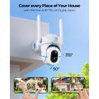 K&F Concept Solcelle Overvåkningskamera, Sikkerhetskamera Trådløst, for Utendørs Bruk, 3K, 5 MP, 2,4 G, WLAN-Kamera med Panorering/Tilt/Zoom, Nattsyn i Farger, Flomlys, Persondeteksjon