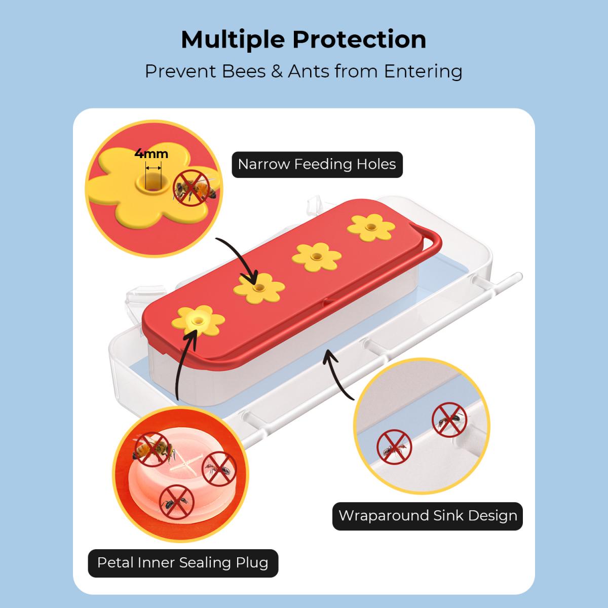 K&F Concept Hummingbird Feeder, lintujen ruokinta-automaatit, 4 ruokintaporttia seisomiseen ja juomiseen