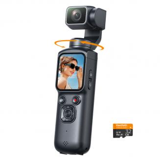 4K Vloggkamera med Gimbal, 330° Automatisk Ansiktsspårning, 180° Vändbar Lins för Selfie, Inbyggt WiFi, Handhållen Fickkamera för Vloggare, Resenärer, Innehållsskapare, Kentfaith