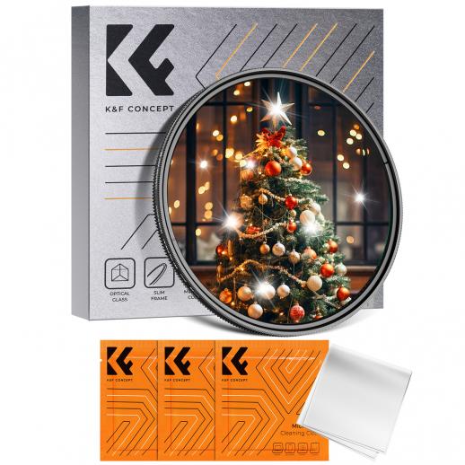 77 mm stjärnfilter 4-8 punkters variabel Starburst filter tvärskärm, 18 lager beläggning Ultratunt optiskt glas, med 3 st rengöringsdukar