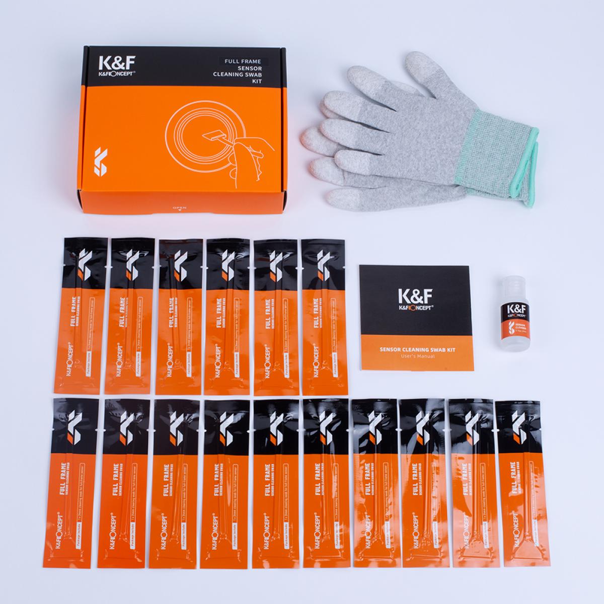 K&F CK03 24mm APS Rengöringssatser med full ram (16PCS rengöringspinne + ett par PU-belagda handdammfria gummihandskar + ren flaska-Ingen vätska)