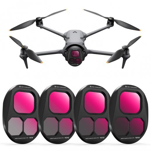 K&F CONCEPT Push-in Fit ND Filter Kit Kompatibel mit DJI Mavic 4 PRO, ND8 ND16 ND32 ND64 4er Pack Neutraldichtefilter Lichtreduzierung Belichtungssteuerung Optische Glasfilter, Mehrfach Beschichtet