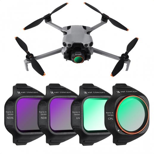 K&F CONCEPT UV CPL ND-filtresæt kompatibelt med DJI Mini 5 Pro dronetilbehør - 4-pak (CPL UV ND8 ND16) lysreduktion, polariserende daglig beskyttelseslinsefilter, multicoated HD optisk glas