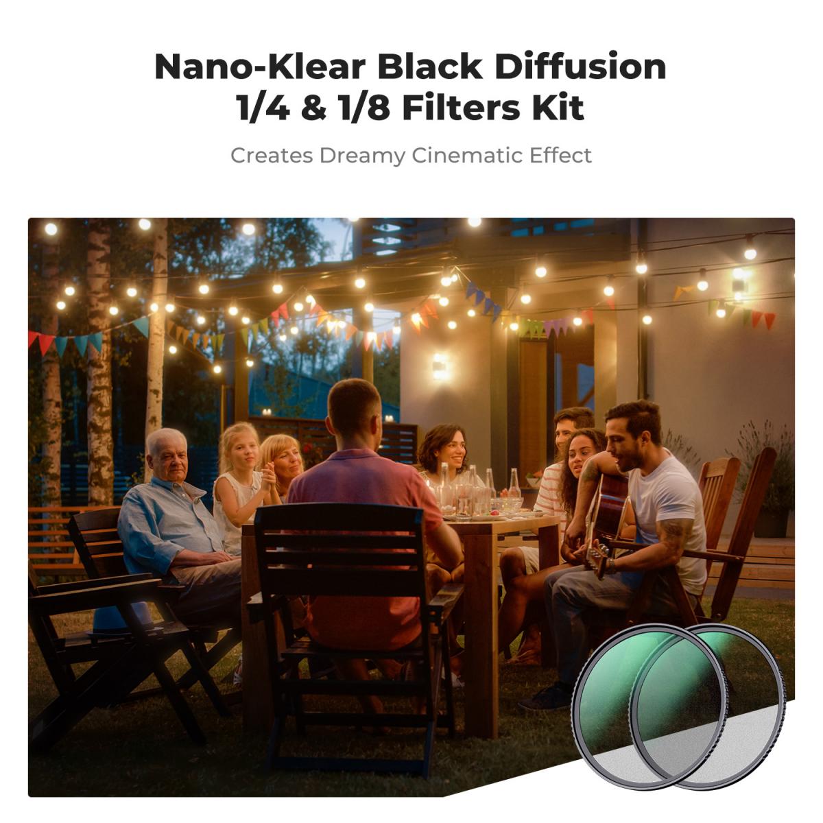 72mm Black Mist 1/4 + 1/8 Filters Kit Black Diffusion Cinematic Effect Filters Set with Multi-Layer Pink Nano K Series kameran linsseihin