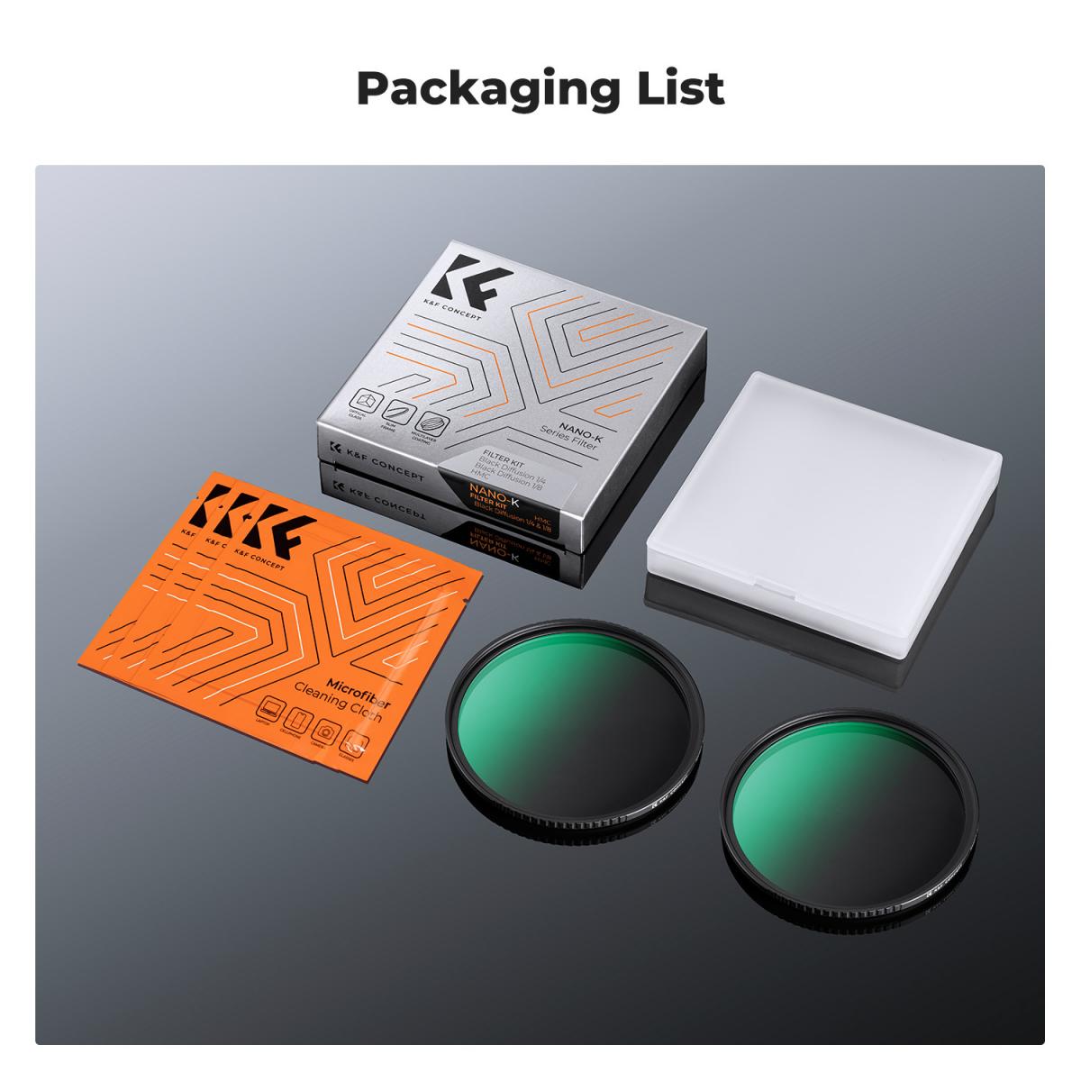 72mm Black Mist 1/4 + 1/8 Filters Kit Black Diffusion Cinematic Effect Filters Set with Multi-Layer Pink Nano K Series kameran linsseihin