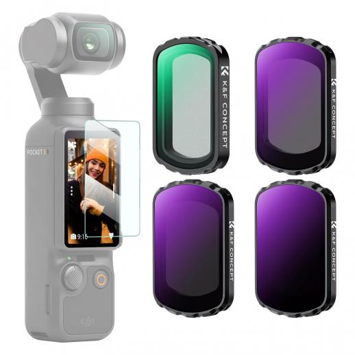 K&F Concept Magnetisk ND & Black Diffusion 1/4 Filtersett Kompatibelt med DJI Osmo Pocket 3 Creator Combo Tilbehør, ND16 ND64 ND256 Nøytral Density Light Reduction Filtre for Filmatiske Black Mist Effekter