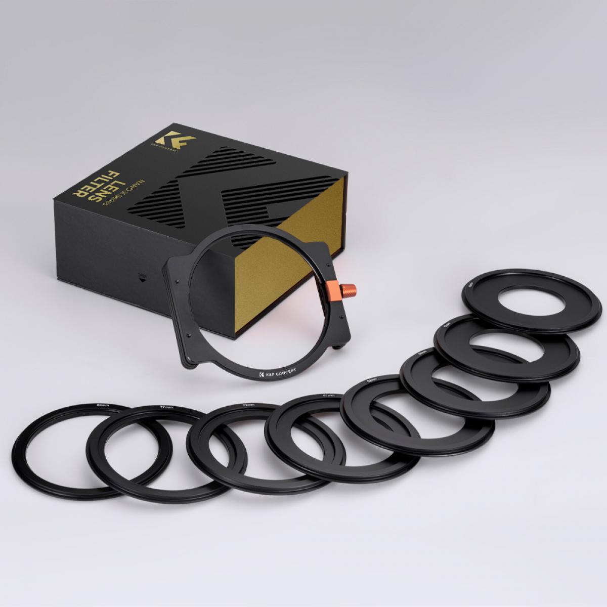 Neliömäinen suodatinpidike Alumiinisuodatinpidike 8kpl sovitinrenkailla (49/52/58/62/67/72/77/82mm)