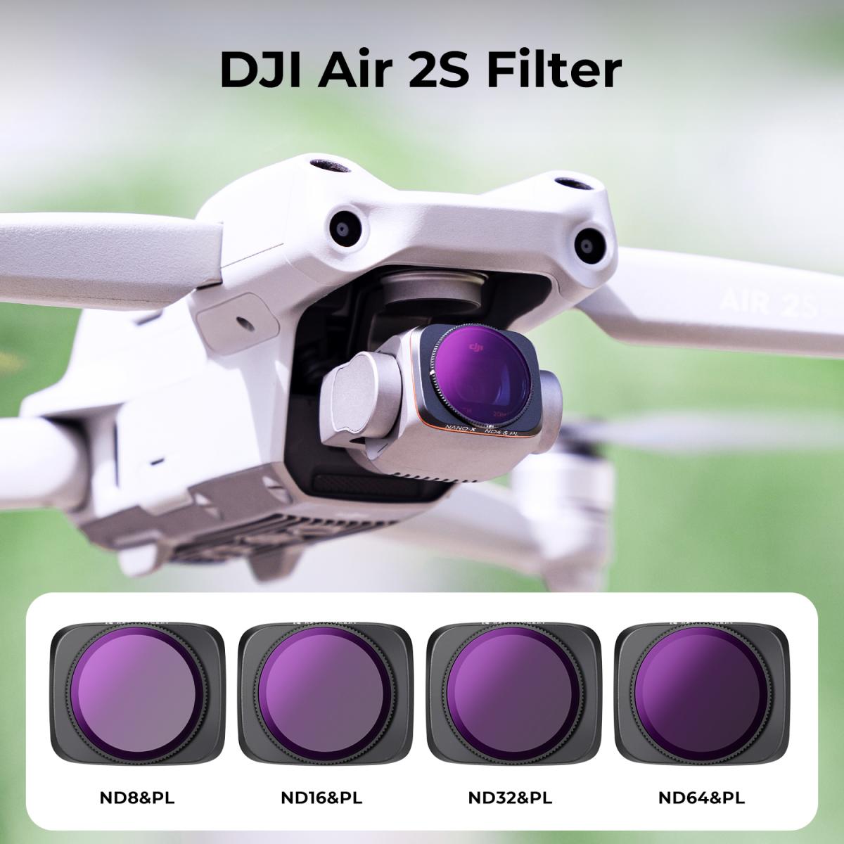 Drone DJI AIR 2S Set filtri ND8/PL+ND16/PL+ND32/PL+ND64/PL 4 pezzi con pellicola verde antiriflesso, un set di eliche per Drone AIR 2S