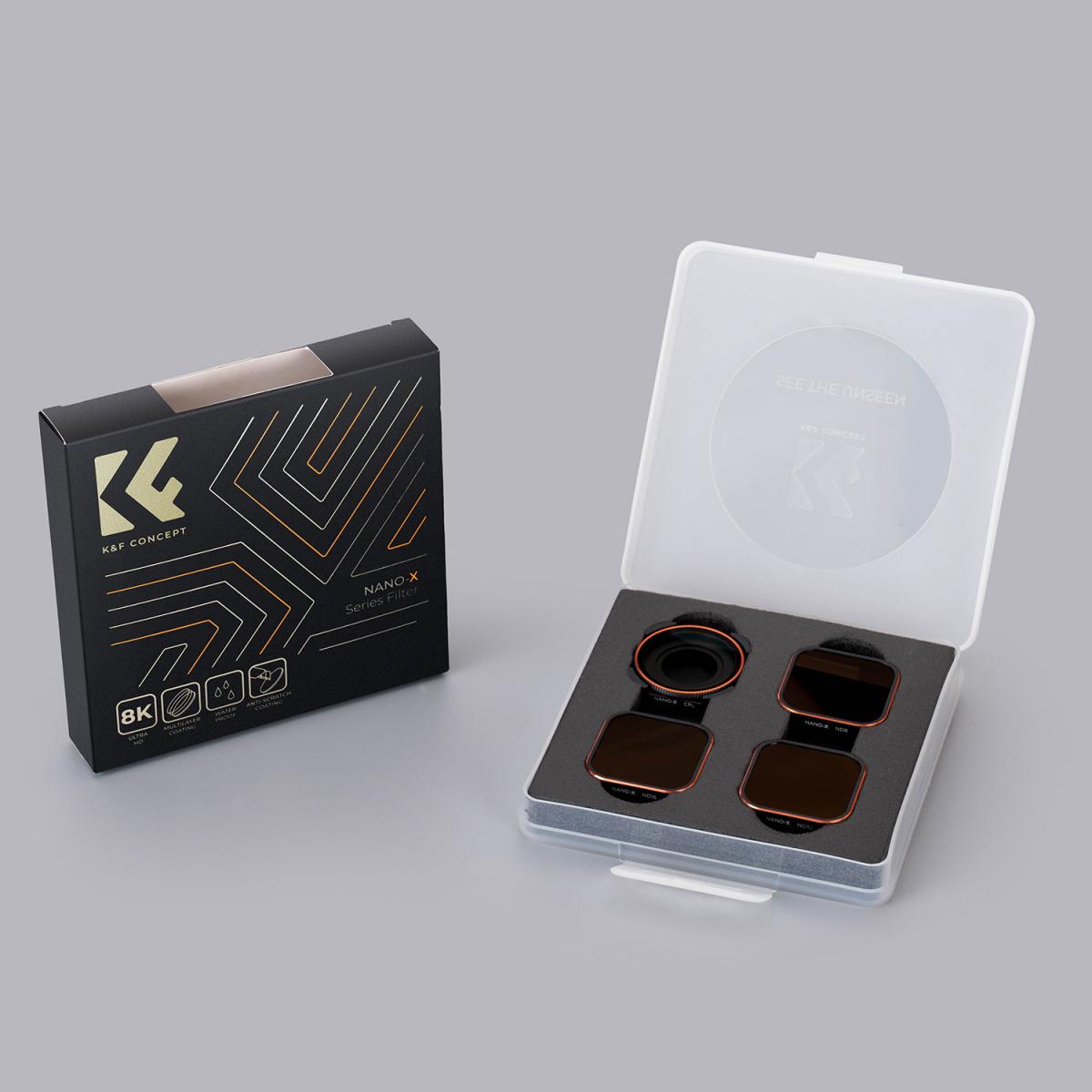 K&F Concept Kit 4 Filtri ND (ND4, ND8, ND16, ND32) Per GoPro Hero 13/12/11/10/9 – Nano Rivestimento 28 Strati