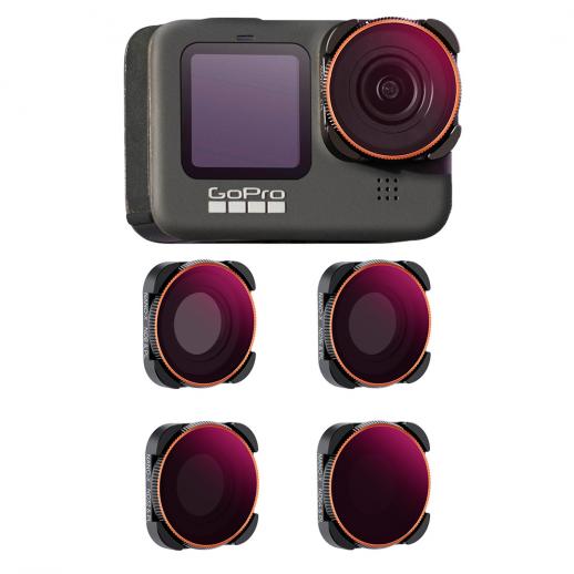 Actionkamerafiltersett 4 stk HD (ND8/PL+ND16/PL+ND32/PL+ND64/PL) med antirefleks grønn film for GOPRO Hero 9/10/11