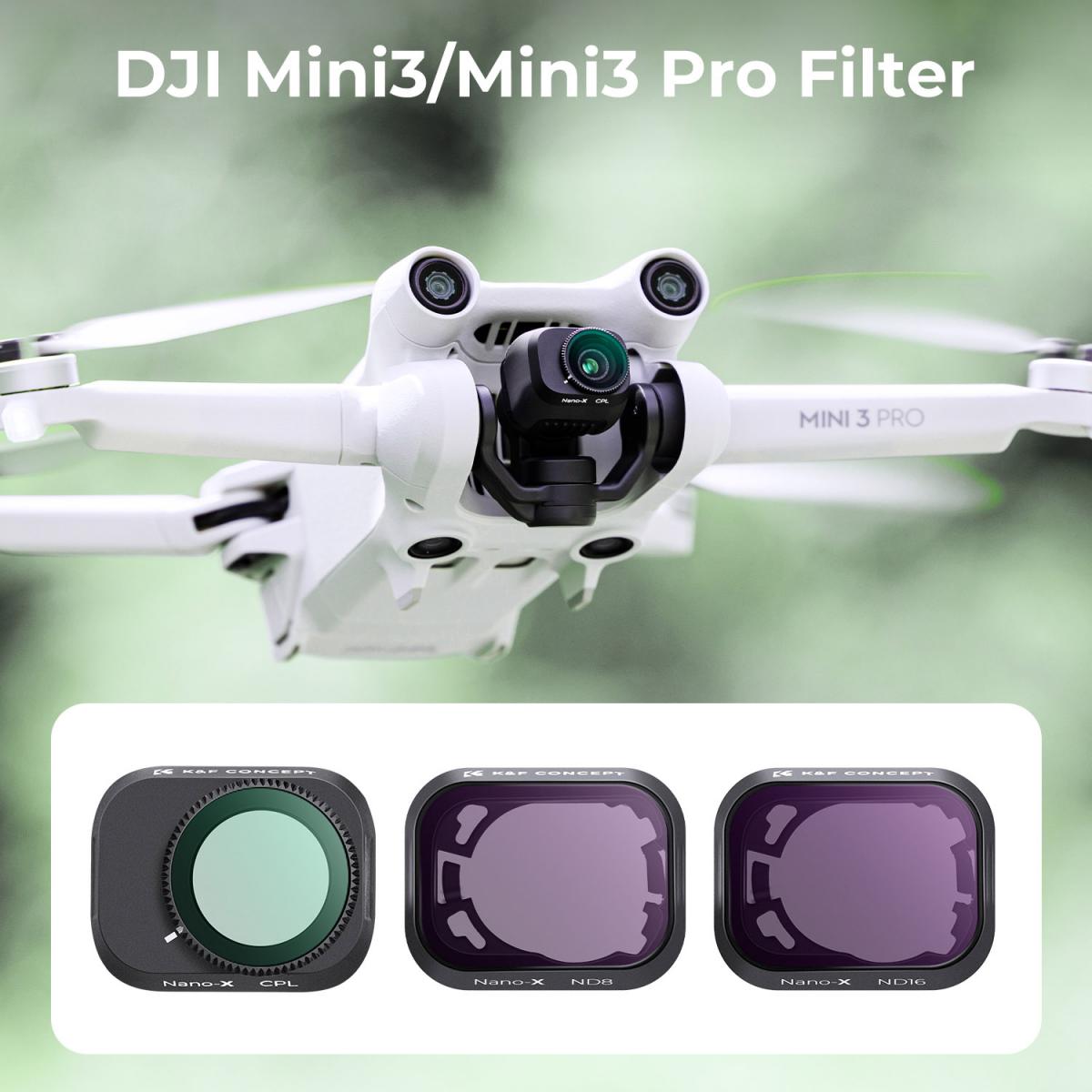 DJI Drone Mini3 Pro filtersett ( CPL + ND8 + ND16 ) med ensidig antirefleks grønn film og et sett med padler for Mini3