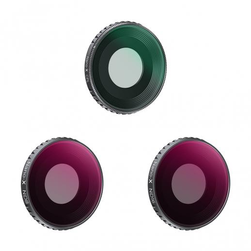 Kit filtri DJI Osmo Action 3 3 pezzi HD (CPL+ND8+ND16) con pellicola verde antiriflesso su un solo lato