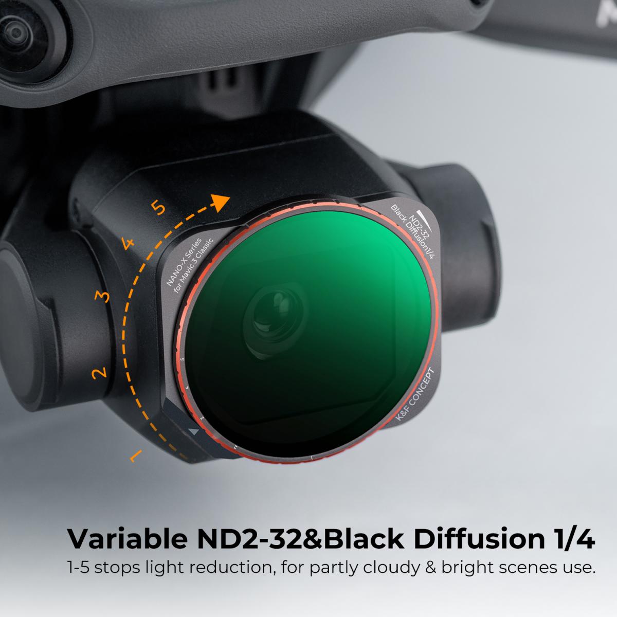 DJI Mavic 3 Classic Variable ND Filters Kit 2 kpl ND2-32+ Black Mist 1/4, yksipuolinen heijastuksenesto vihreä kalvo vedenpitävä ja naarmuuntumaton